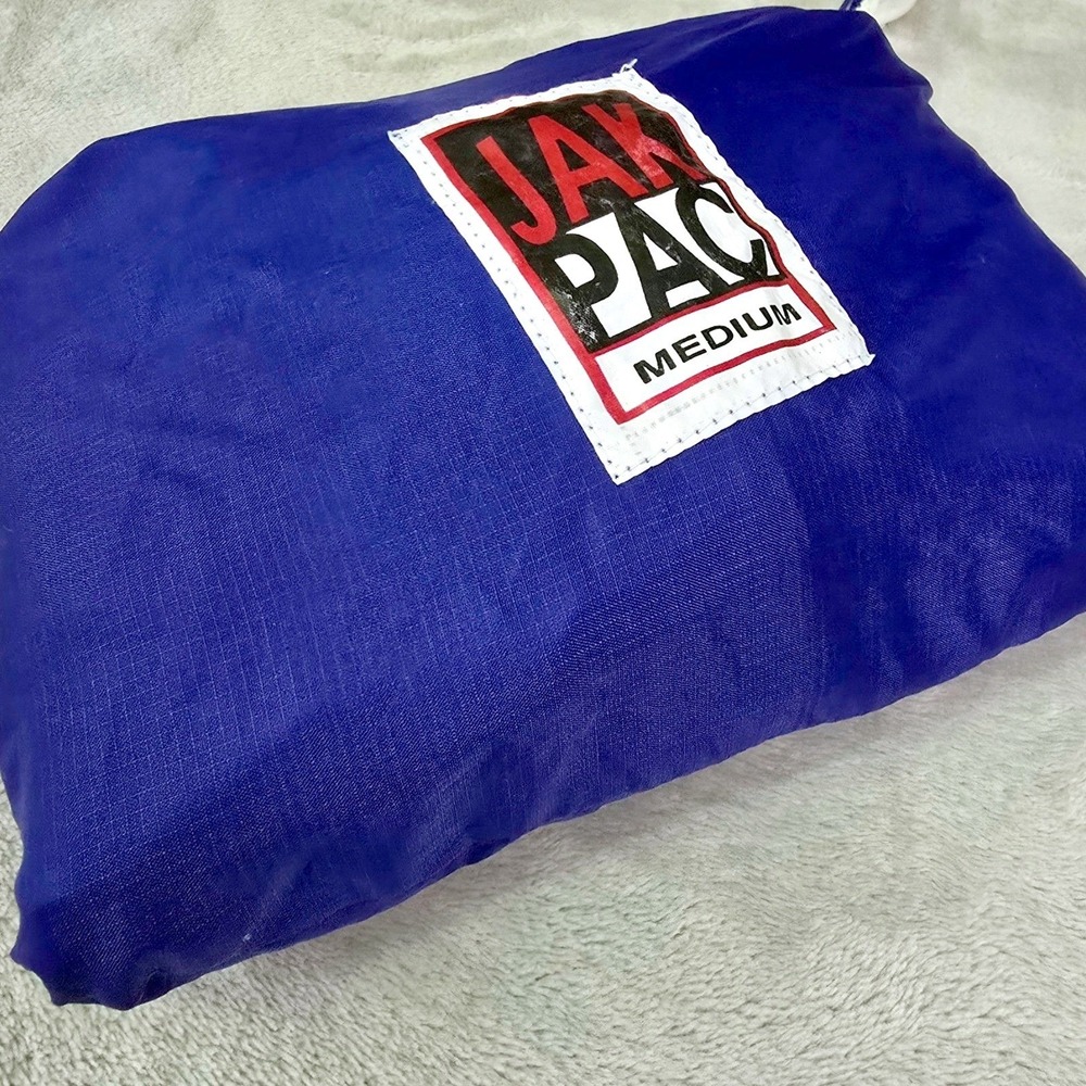 JAK PAC Mens Size‎ M Packable Windbreaker Blue Full Zip Hood Stows In Collar - Picture 9 of 11